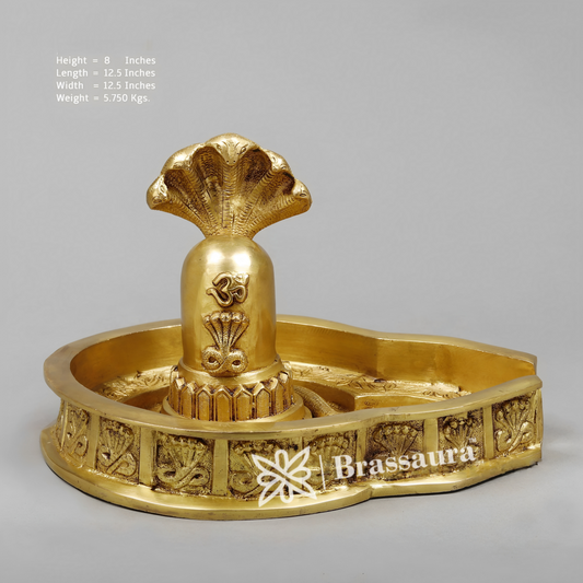 Brassaura™ Pure Brass Shivling– 8 Inch Height, 5.750 Kg Weight – Handcrafted Sacred Symbol of Lord Shiva