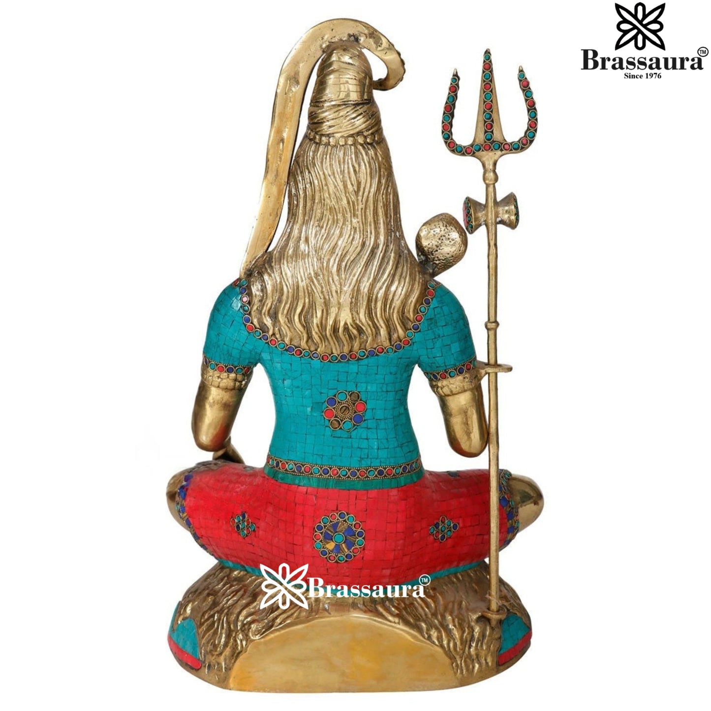 Brassaura™ Brass Gem Stone Work Lord Shiva Murti – Height 24 Inches & Weight 18.5 Kgs | Devotional Home Décor