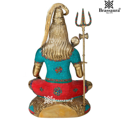 Brassaura™ Brass Gem Stone Work Lord Shiva Murti – Height 24 Inches & Weight 18.5 Kgs | Devotional Home Décor