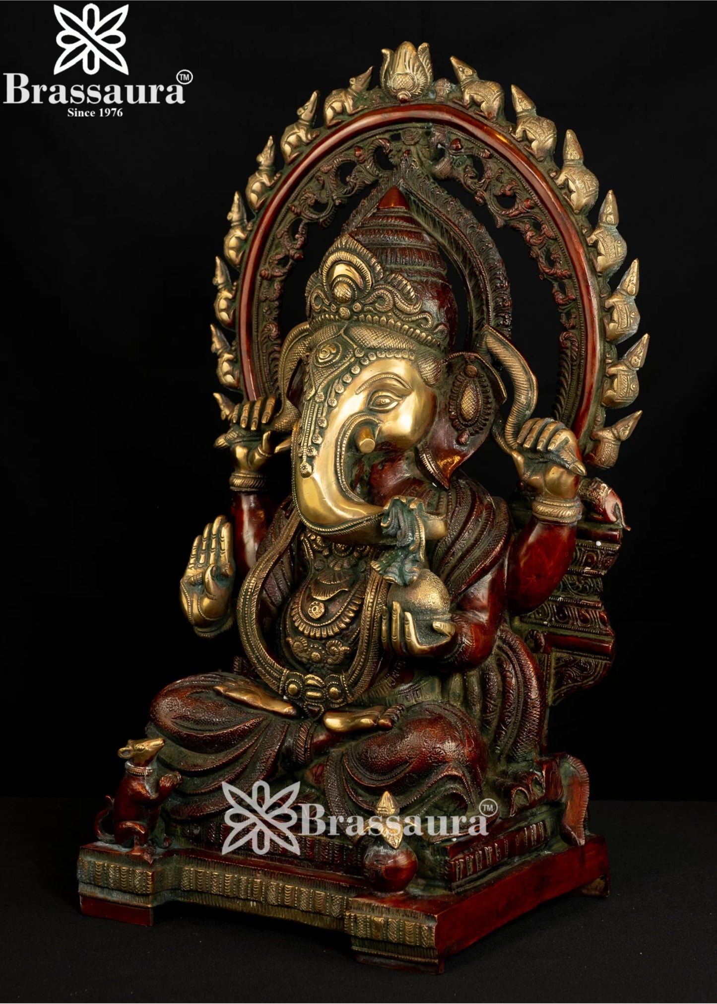 Brass Ring Ganesha Statue Weight 19 Kg And Height 21 Inch