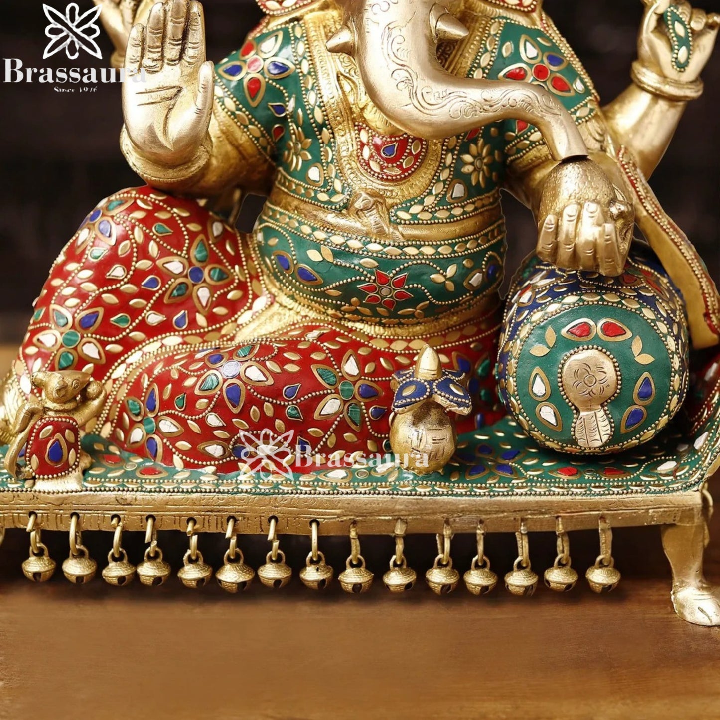 Brass Gem Stone Work Ganesha Weight 16 Kg & Height 15.5 Inch