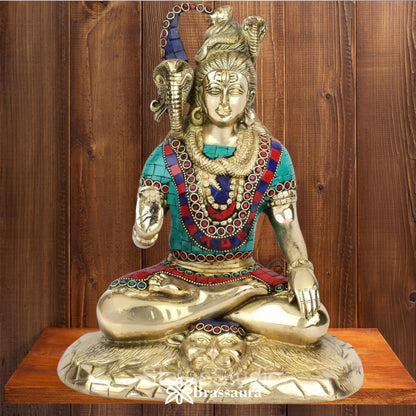 Brassaura™ Gemstone Brass Lord Shiva Sculpture – 11 Inches Height & Weight 4.4 Kgs | Spiritual Ambiance