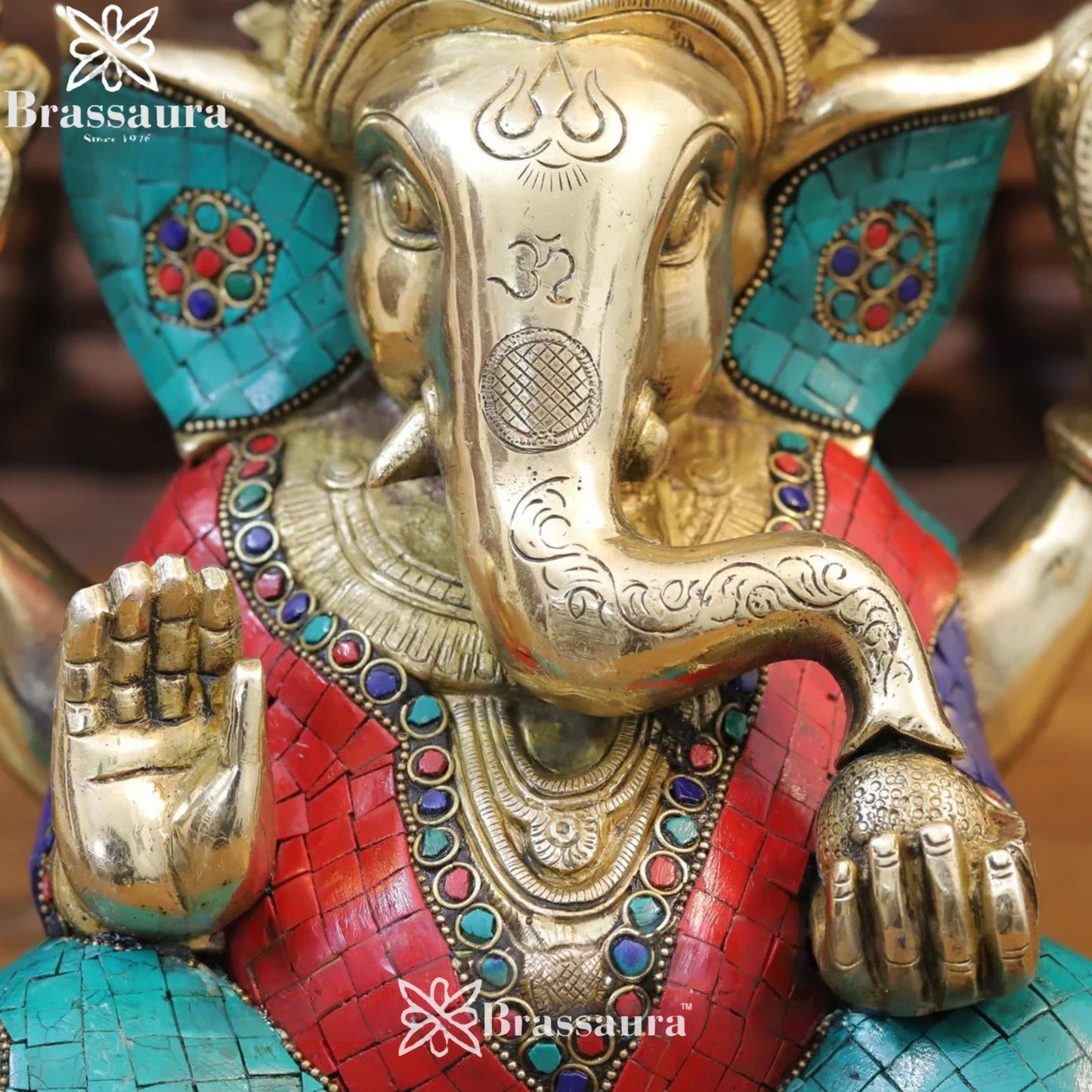 Brass Gem Stone Work Ganesha Weight 9.12 Kg & Height 12 Inch