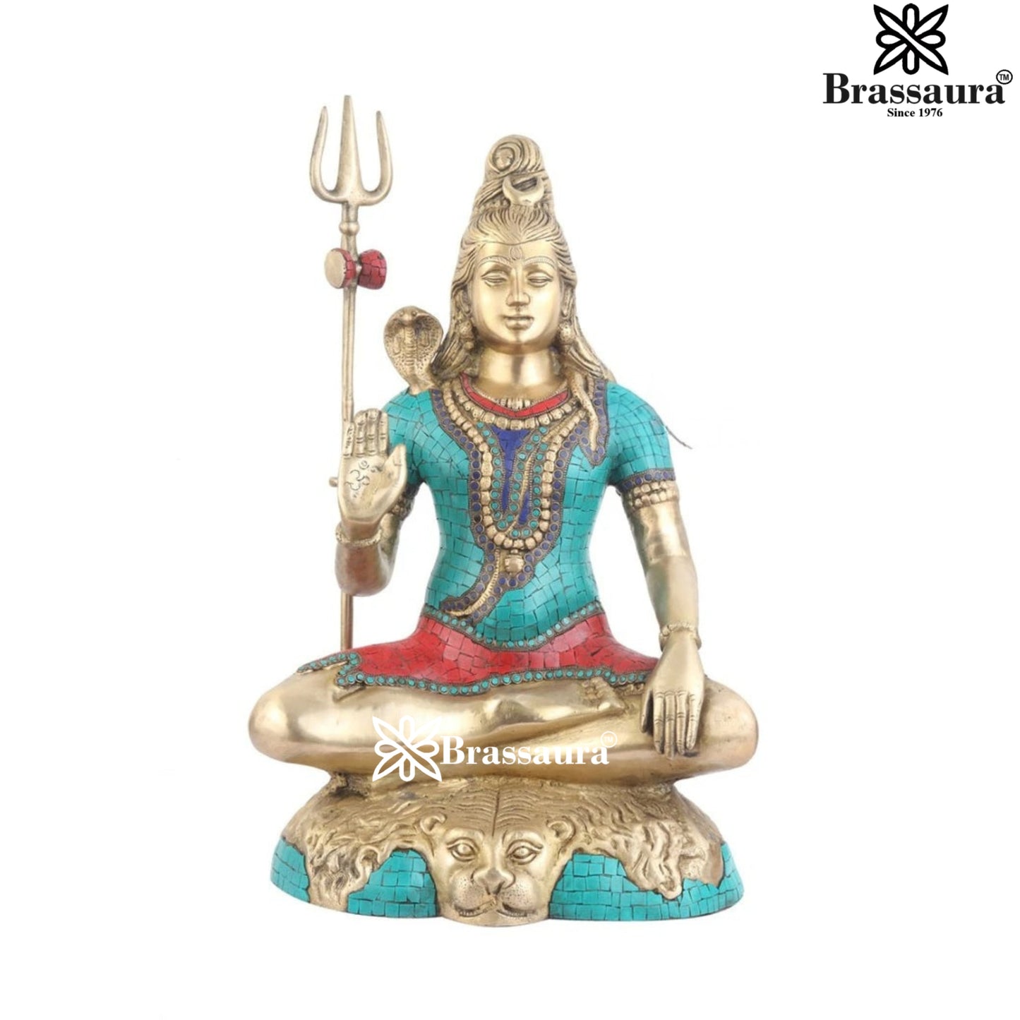 Brassaura™ Brass Gem Stone Work Lord Shiva Murti – Height 24 Inches & Weight 17.5 Kgs | Devotional Home Décor