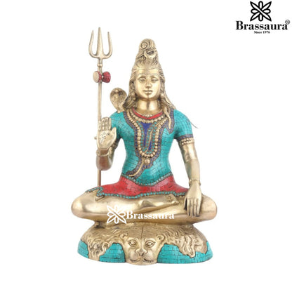 Brassaura™ Brass Gem Stone Work Lord Shiva Murti – Height 24 Inches & Weight 17.5 Kgs | Devotional Home Décor