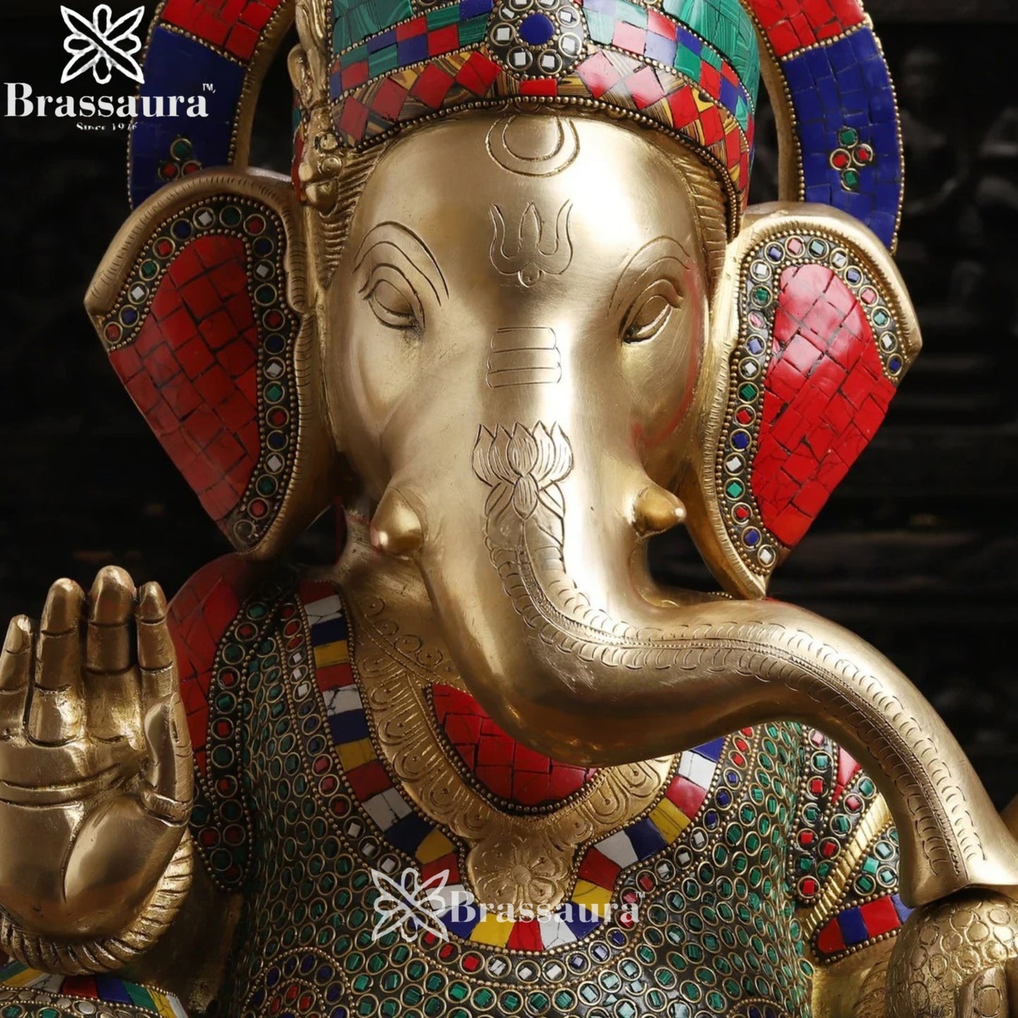 Brass Gem Stone Work Ganesha Weight 22.5 Kg & Height 18 Inch