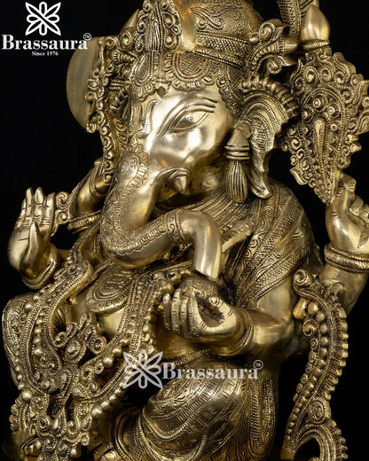 Brass Jewellery Work Ganesha Statue Weight 30 Kg And Height 22.5 Inch