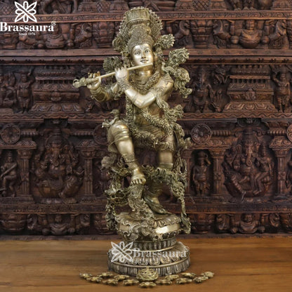 Brass Krishna Murti Weight 73.24 Kg And Height 43 Inch