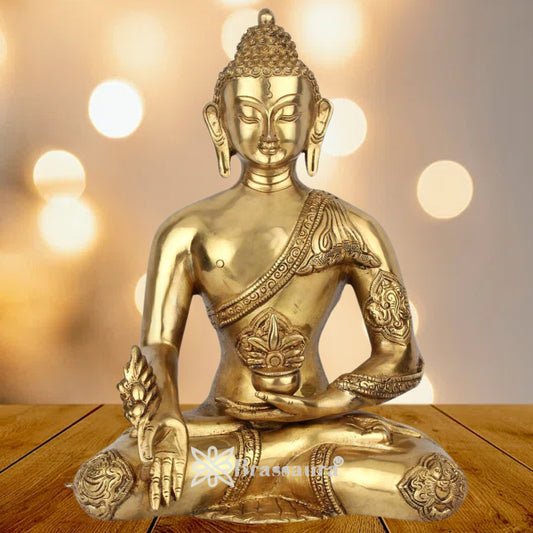Brass Bhumisprasa Buddha Weight 5.4 kg & Height 12 Inch