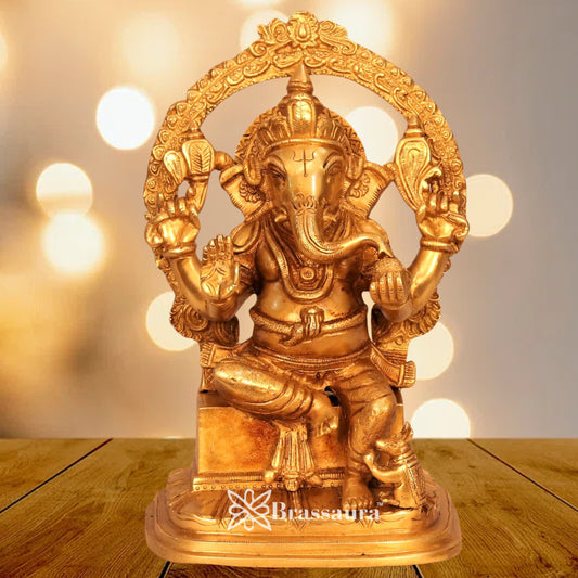 Brass Ring Ganesha Statue Weight 3.8 Kg & Height 10 Inch