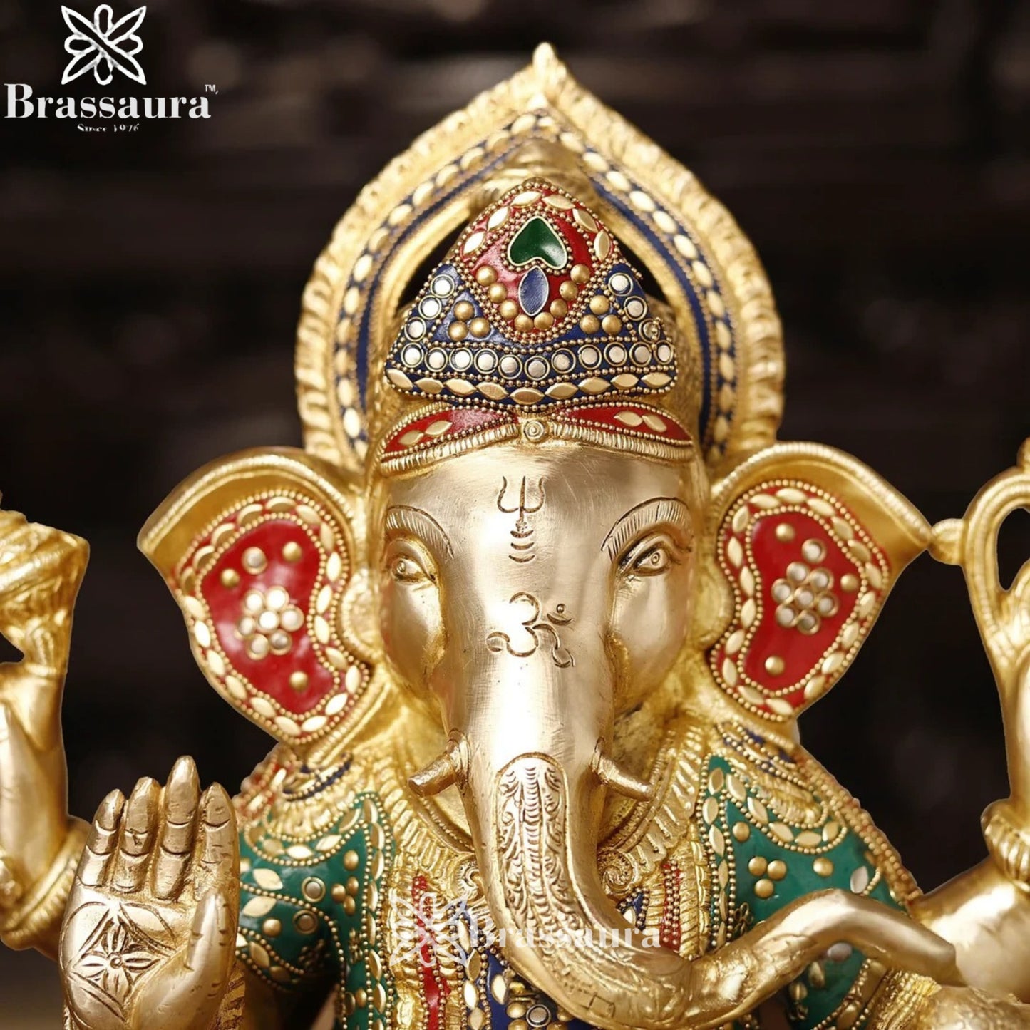 Brass Gem Stone Work Ganesha Weight 13 Kg & Height 13.5 Inch