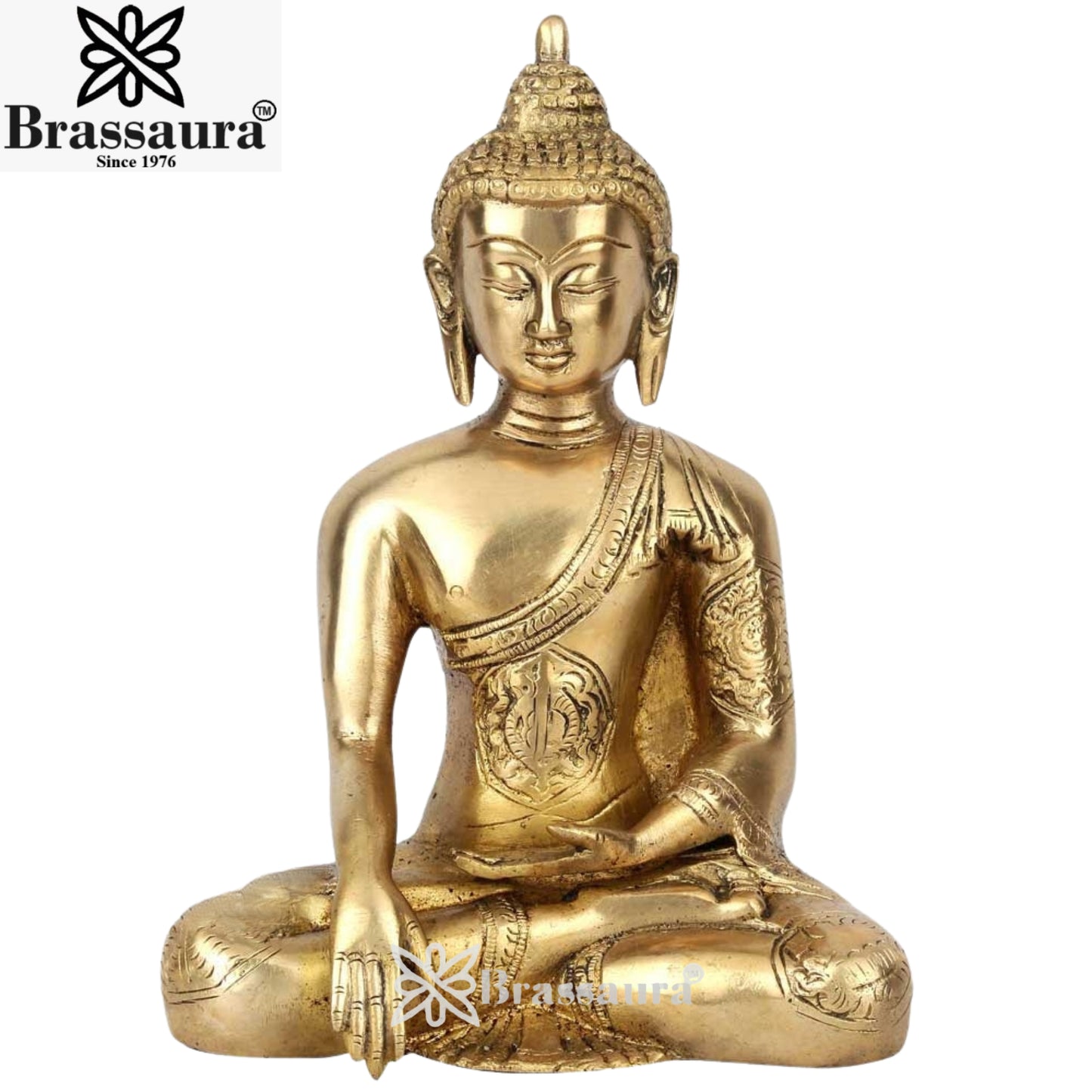 Brass Bhumisprasa Royal Golden Buddha Weight 1.9 kg & Height 8 Inch
