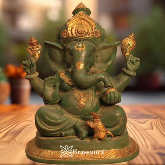 Brass Ganesha Statue Weight 10.1 Kg & Height 13.5 Inch