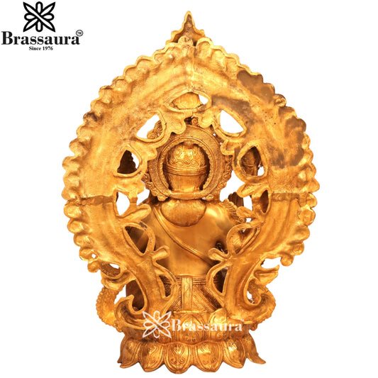 ब्रासौर ग्रैंड भगवान गणेश कमल पर बैठे अलंकृत प्रभावलि के साथ | पीतल की मूर्ति | ऊँचाई 25 इंच