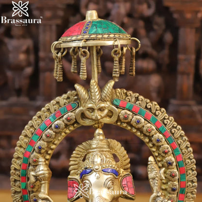 Brass Ring Gem Stone Work Ganesha Weight 9.2 Kg & Height 17.5 Inch