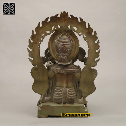 Brassaura™ Brass Ganesh Seated with Rat Frame – Green Antique Finish – Height 20 Inches, Weight 19.06 Kgs