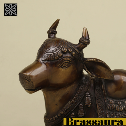 Brassaura™ Brass Nandi Statue | 8 Inches Height | 6.06 Kgs Weight | Copper Finish