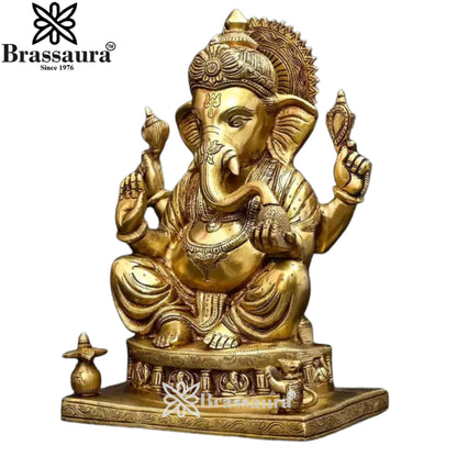 Brass Ganesha Statue Weight 9.75 Kg And Height 13.5 Inch