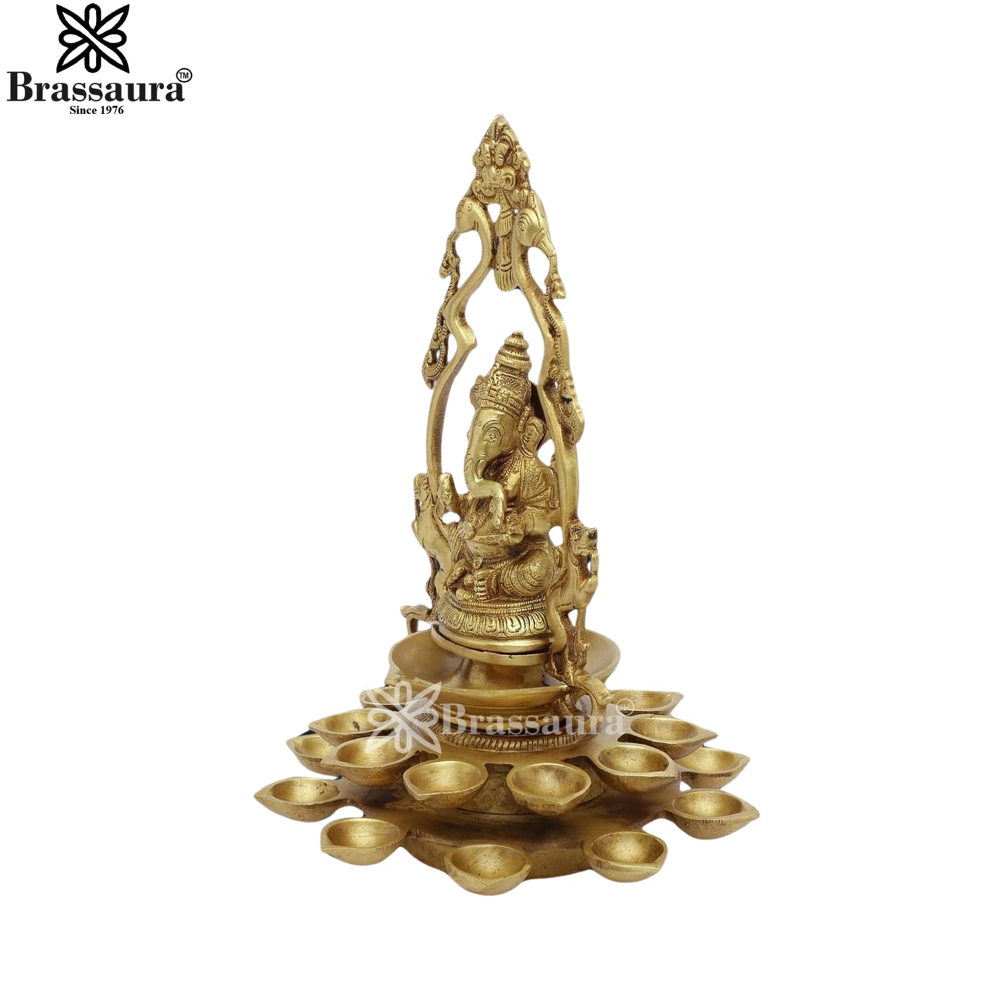 Brass Ganesha With Multiple Diya Weight 3.8 Kg And Height 12 Inch