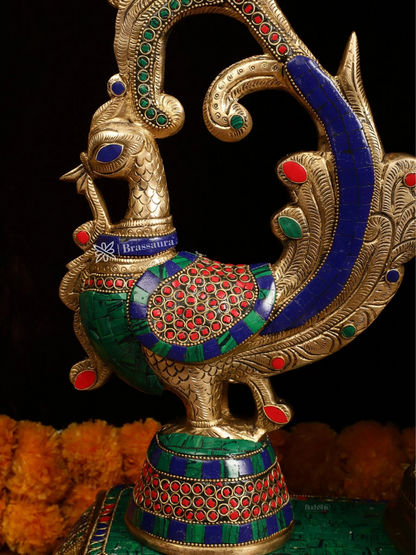 Brassaura™ Brass Radha Krishna Statues with Peacock-Inspired Temple Arch – 45" Height | 67 kg – Majestic Divine Décor