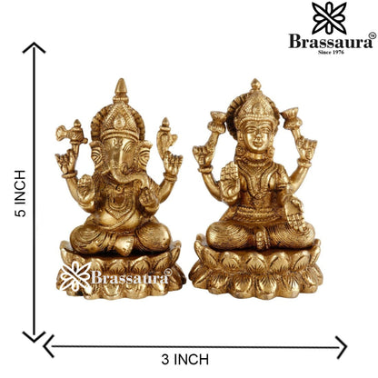 Brassaura™ Traditional Brass Laxmi Ganesha Murti – Height 5 Inches & Weight 2.9 Kgs | Puja & Temple Idol