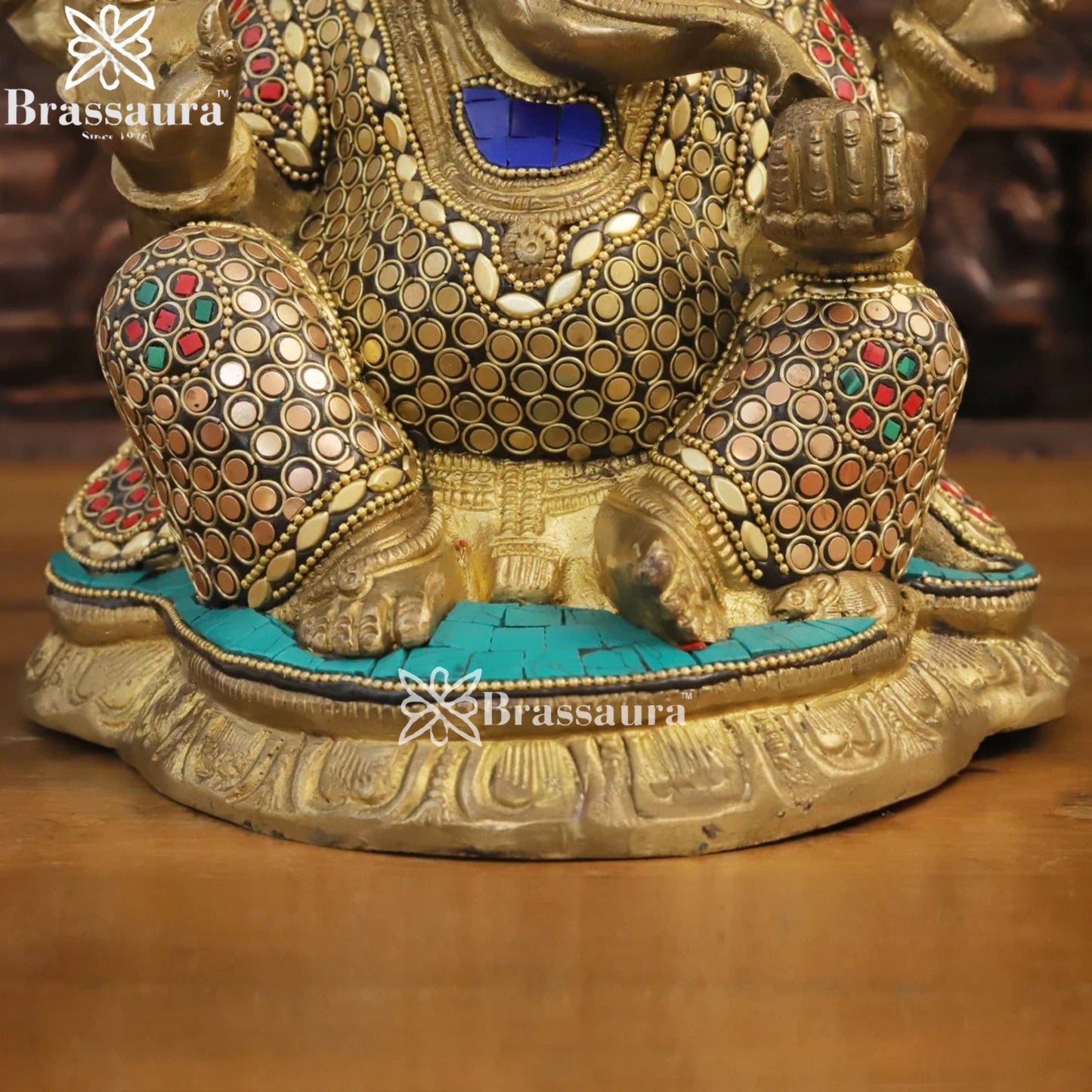Brass Gem Stone Work Ganesha Weight 6 Kg & Height 11 Inch
