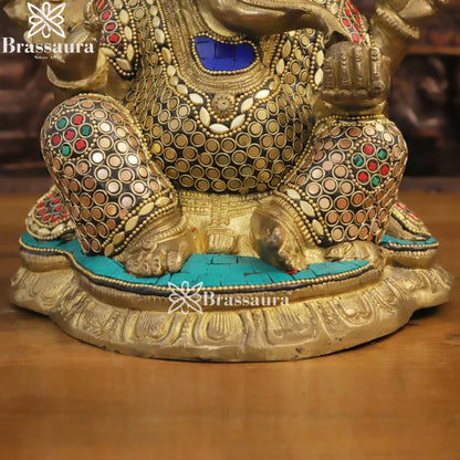 Brass Gem Stone Work Ganesha Weight 6 Kg & Height 11 Inch