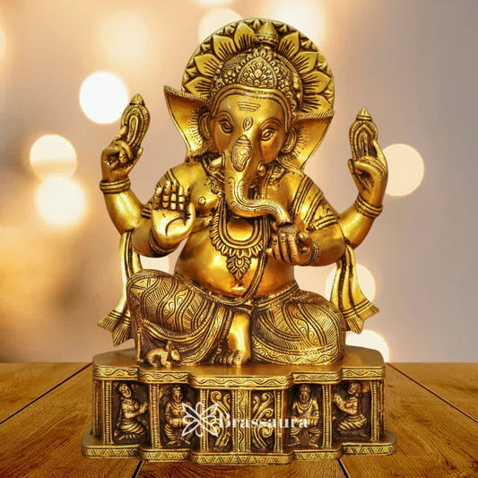 Brass Ganesha Statue Weight 7.1 Kg & Height 12.5 Inch