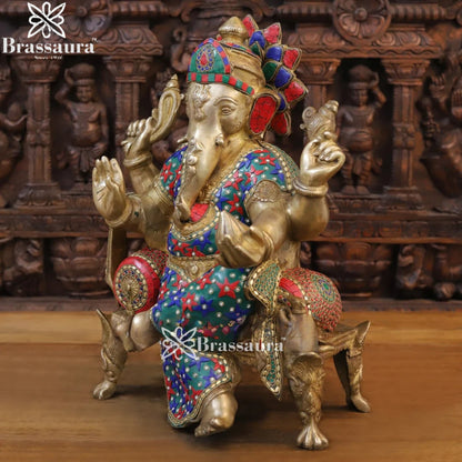 Brass Gem Stone Work Ganesha Weight 22 Kg & Height 20 Inch