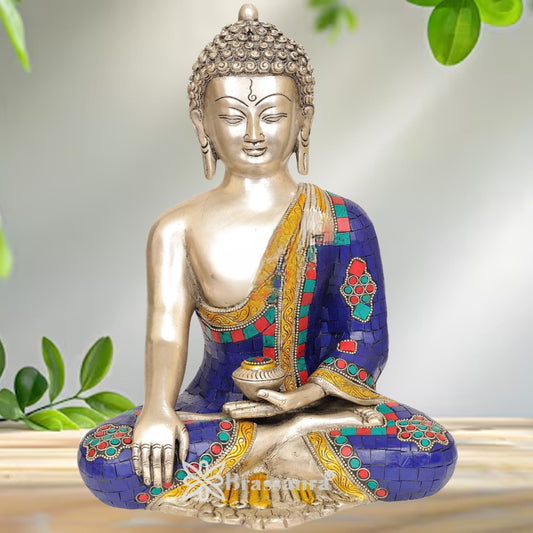 Brass Bhumisprasa Gem Stone Work Buddha Weight 7 Kg & Height 12 Inch