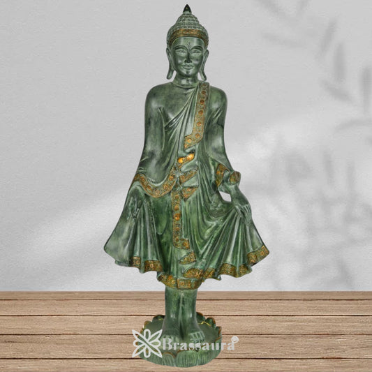 Brass Standing Buddha Weight 32 kg & Height 42 Inch
