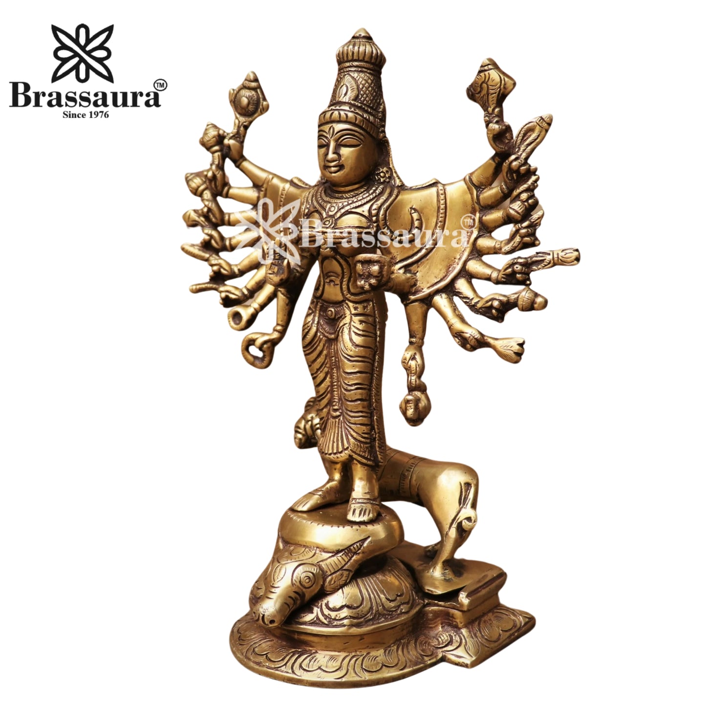 Brassaura™ Brass Durga Idol – 9 Inches, 2.7 Kgs | Traditional Temple Idol
