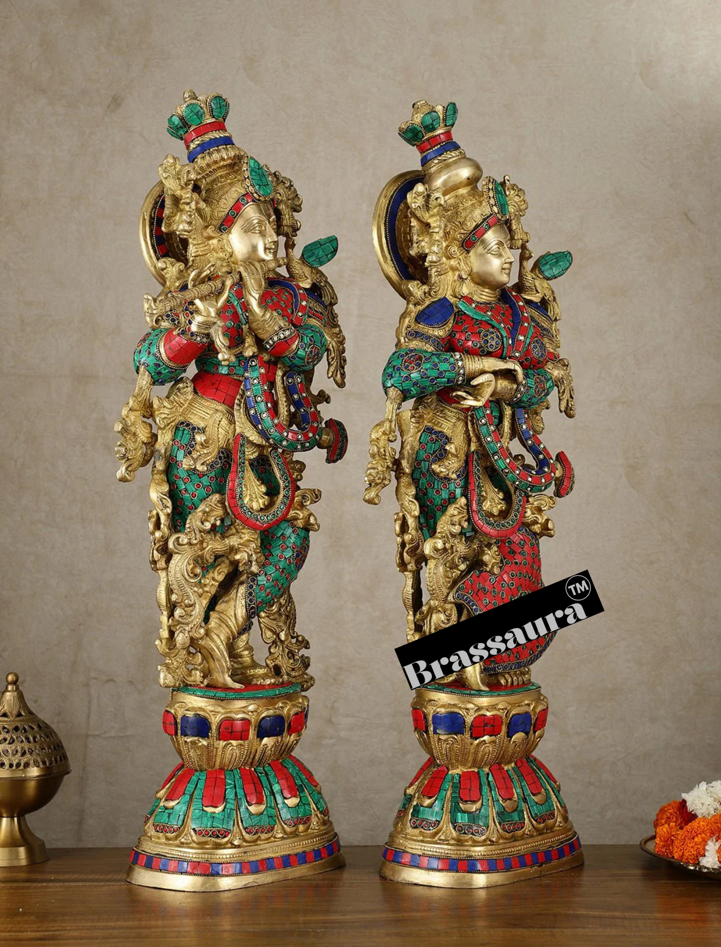 Brassaura™ Handmade Radhakrishna Idol Set – 30" Height | 35 kg – Symbol of Divine Love for Home Décor & Gifting