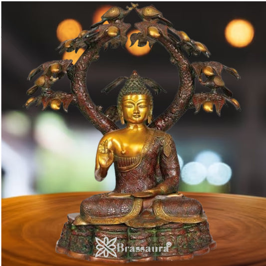 Brass Blessing Tree Buddha Weight 37 kg & Height 28.5 Inch