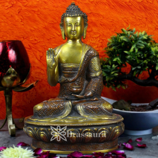 Brass Blessing Antique Buddha Weight 4.5 kg & Height 13 Inch