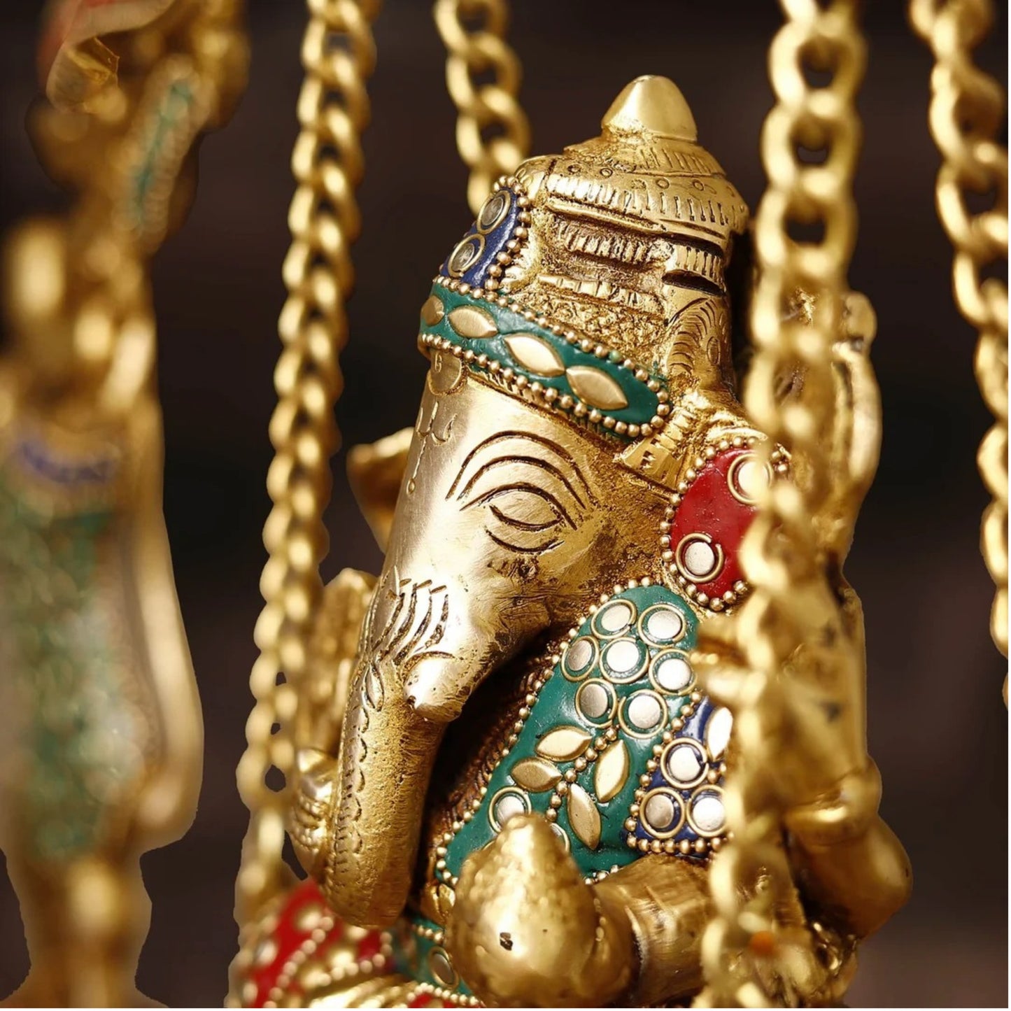 Brass Gem Stone Work Ganesha Urli Statue Weight 12.08 Kg And Height 20 Inch