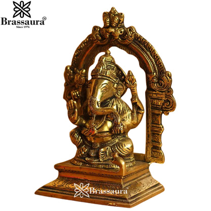Brass Ring Ganesha Statue Weight 1.55 Kg And Height 7 Inch