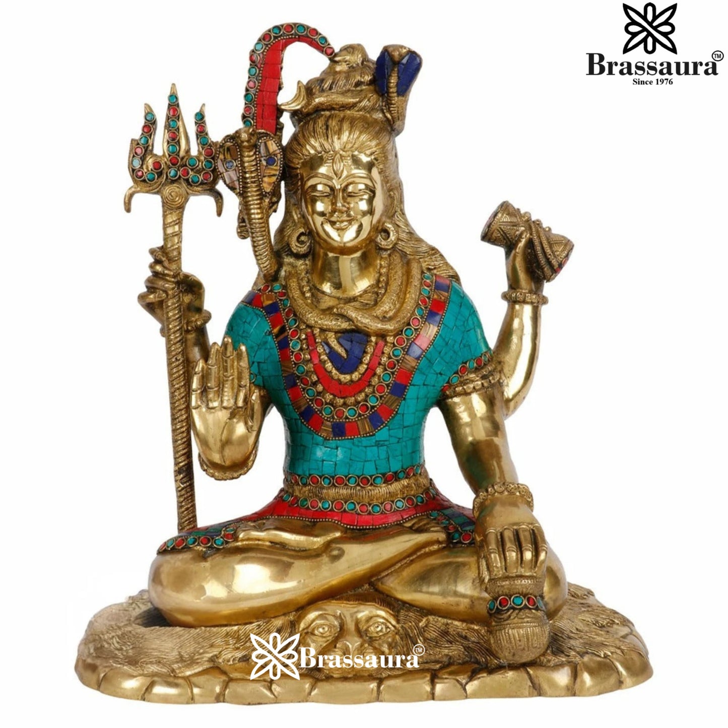 Brassaura™ Handcrafted Gemstone Brass Shiva Idol – Height 15 Inches & Weight 12.2 Kgs | Home & Temple Accent