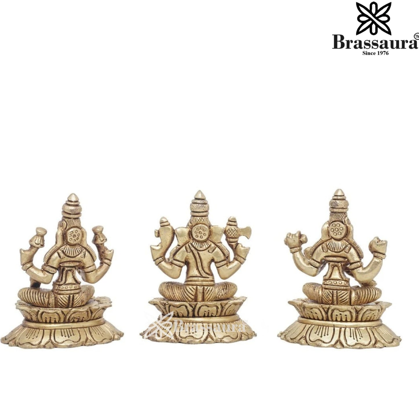 Brassaura™ Classic Brass Laxmi Ganesha Saraswati Statue – Height 3 Inches & Weight 1 Kgs | Devotional Décor