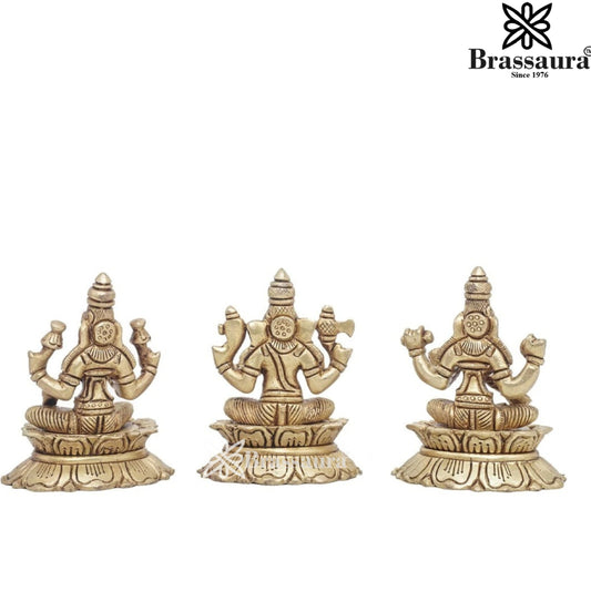 Brassaura® Classic Brass Laxmi Ganesha Saraswati Statue – Height 3 Inches | Devotional Décor