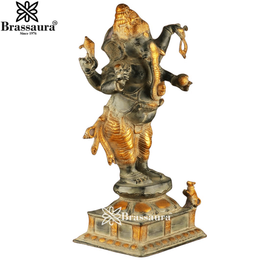Brassaura® Dancing Nritya Lord Ganesha Brass Statue | Pure Brass | Height 24 Inches