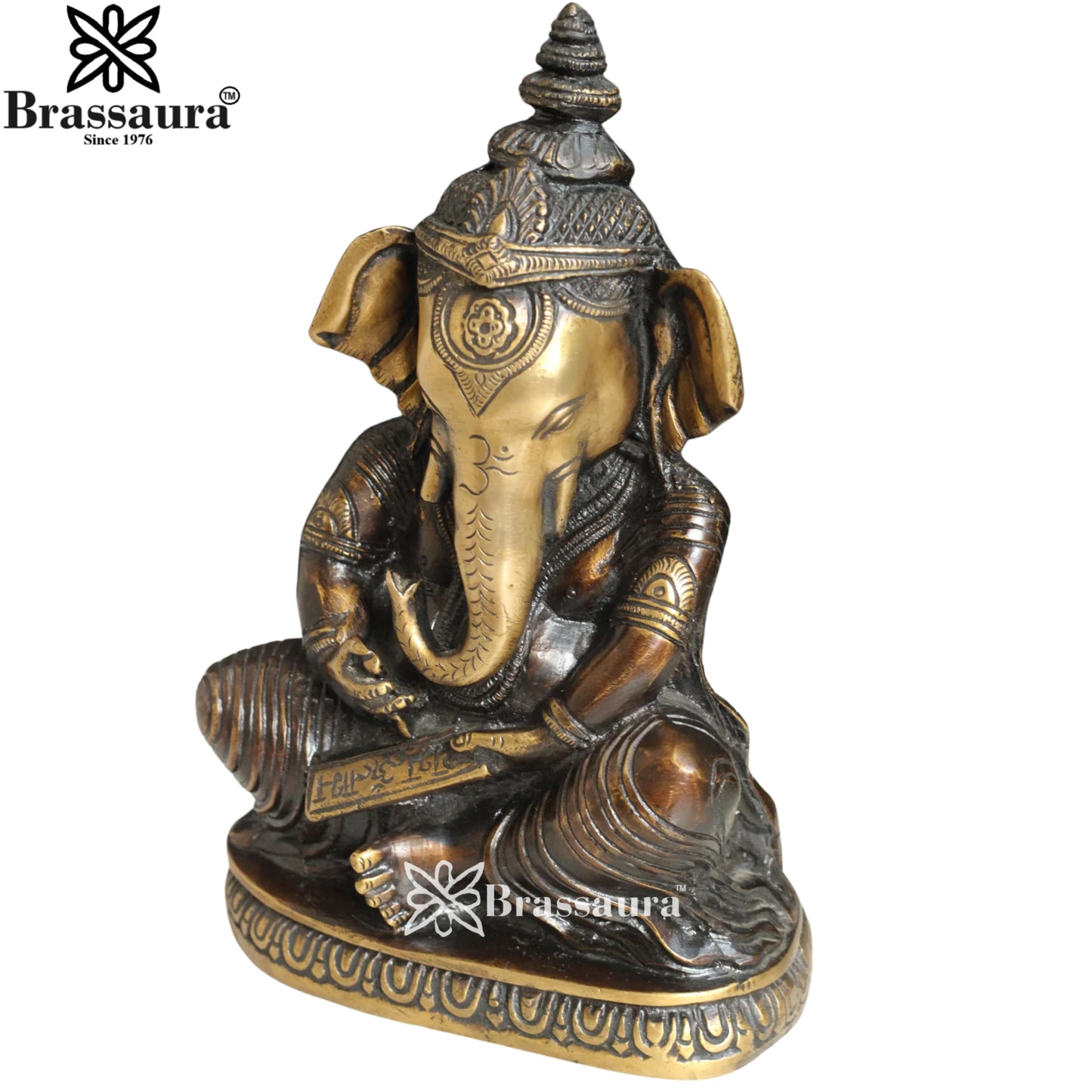 Brass Ganesha Write Mahabharat Statue Weight 2.5 Kg And Height 9.5 Inch