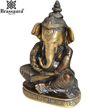 Brass Ganesha Write Mahabharat Statue Weight 2.5 Kg And Height 9.5 Inch