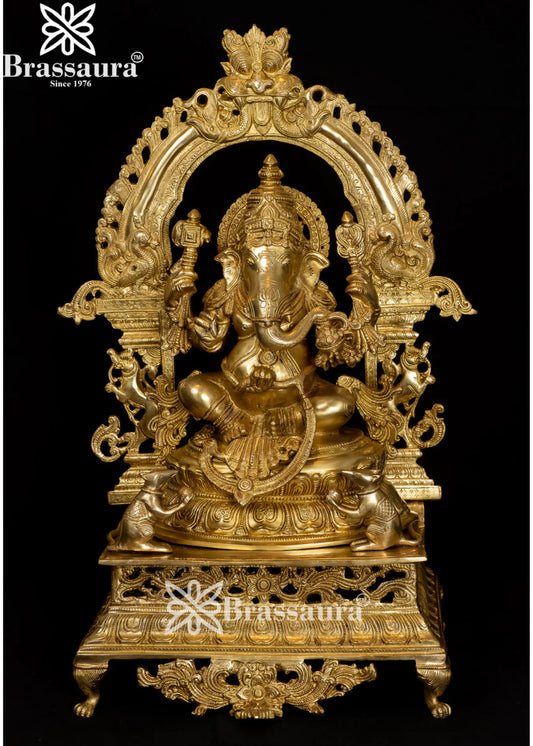 Brass Ring Ganesha Statue Weight 30 Kg And Height 28 Inch