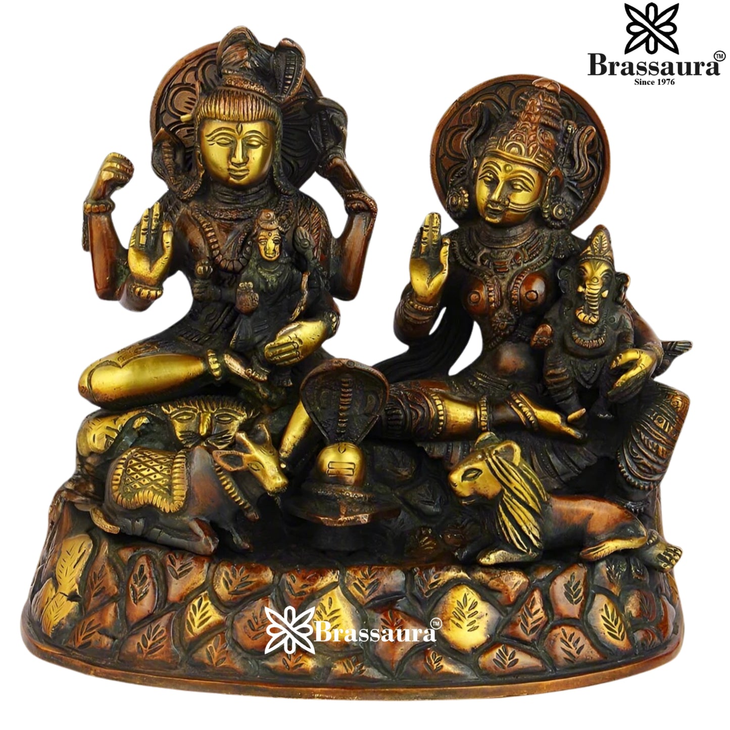 Brass Antique Shiv Family  Weight 4 Kg & Height 8 Inch