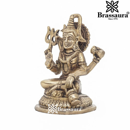 Brassaura® Royal Golden Lord Shiva Statue with Traditional Iconographic Detailing | Pure Superfine Brass Handcrafted Murti | Brass Statue for Home Temple, Pooja Room | Height 5 Inches | Weight 0.9 Kgs