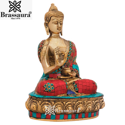 Brass Blessing Gem Stone Work Buddha Weight 3 kg & Height 9 Inch