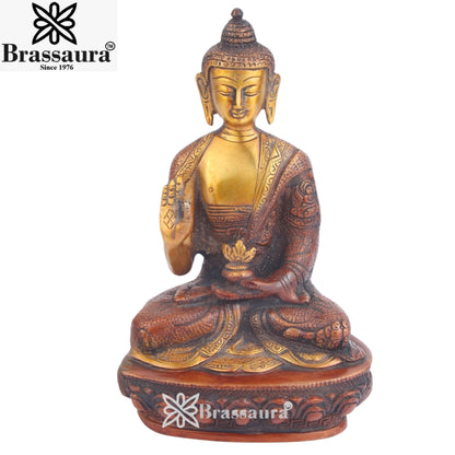 Brass Blessing Buddha Multicolored With Base Weight 1.8 Kg & Height 8 Inch