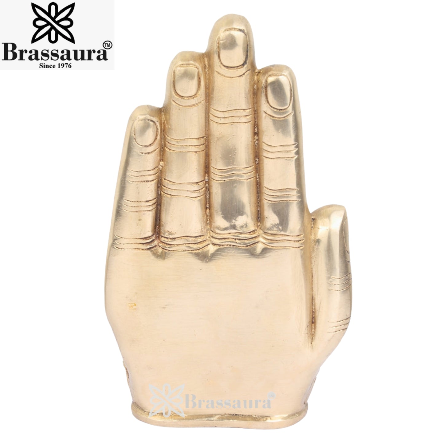 Brass Buddha setting in Hand Weight 2.5 Kg & Height 9 Inch