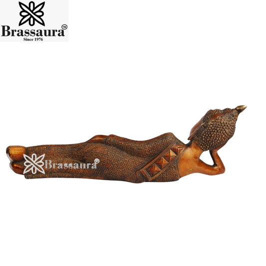 Brassaura® Vintage Relaxing Buddha Idol for Home & Décor | Pure Superfine Brass Handcrafted Murti, Brass Statue for Home Temple, Pooja Room | Height 7 Inches | Weight 4.5 Kg